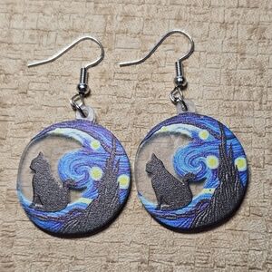 Starry Night Cat Acrylic Earrings